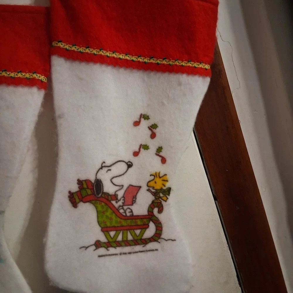 Vintage Peanuts Snoopy Christmas Stockings‎ Felt Graphic Print Lot Of 4 EUC